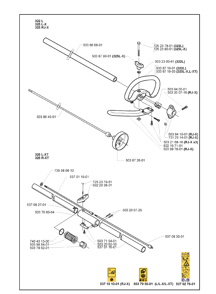 Handle 2 Diagram and Parts List for 322L 2000-10 Husqvarna Trimmer