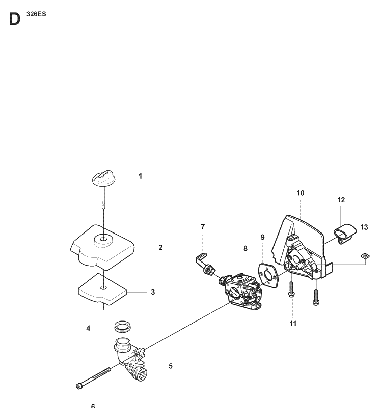 Carburetor And Air Filter Diagram and Parts List for 326ES  Husqvarna Edger