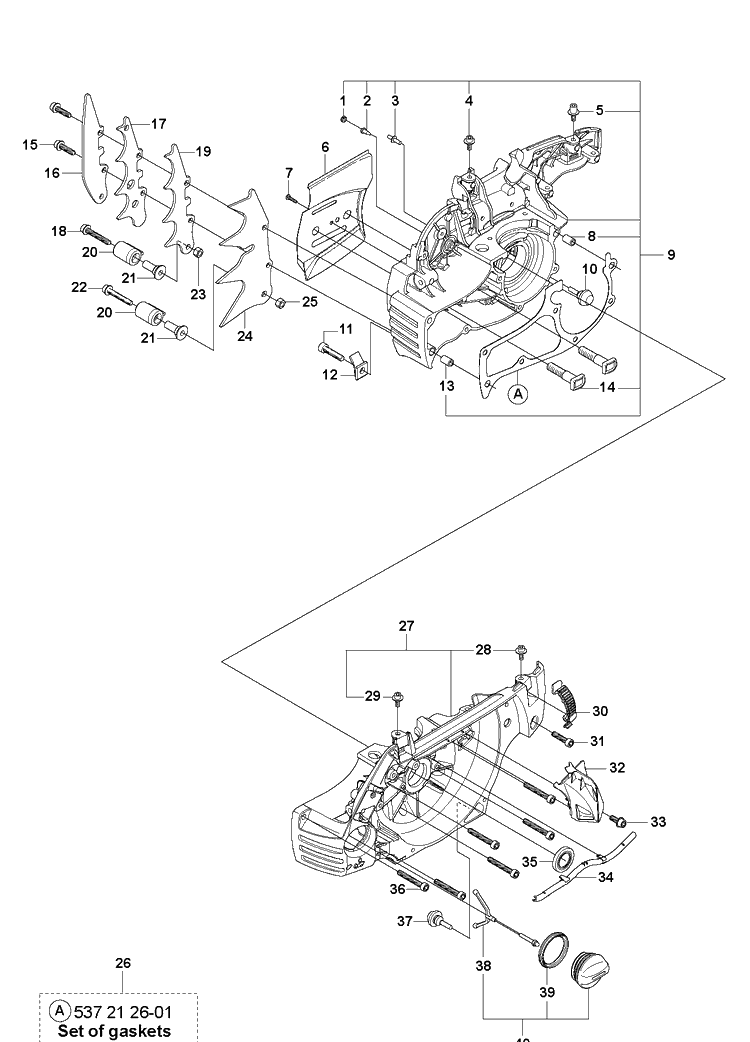 Crankcase Diagram and Parts List for 570 2013-03 Husqvarna Chainsaw
