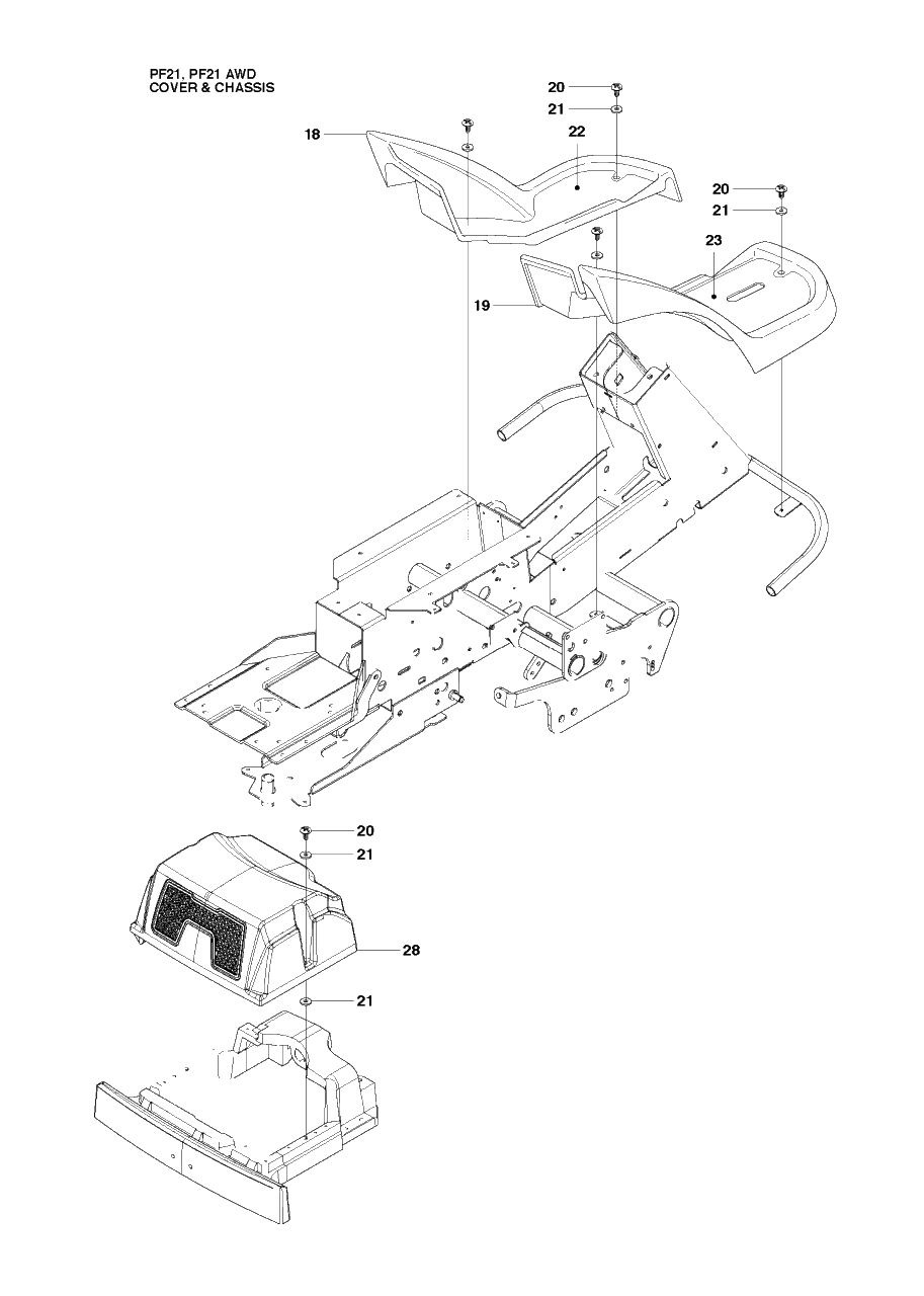 Cover Diagram and Parts List for PF21 (965192401)(2010-07) Husqvarna Lawn Tractor