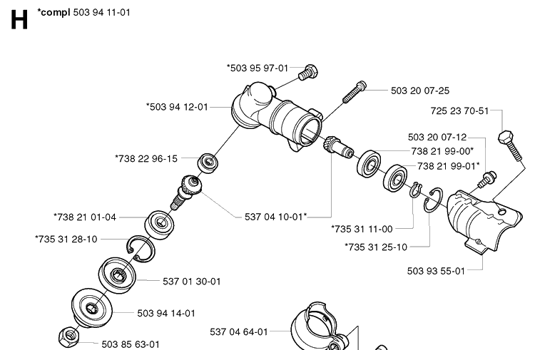 Bevel Gear Diagram and Parts List for 326LX 20023100001-20041000000 Husqvarna Edger
