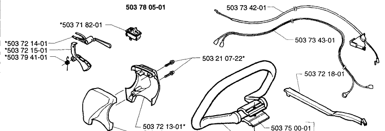 Handle 232l Diagram and Parts List for 232RL 1997-02 Husqvarna Brush Cutter