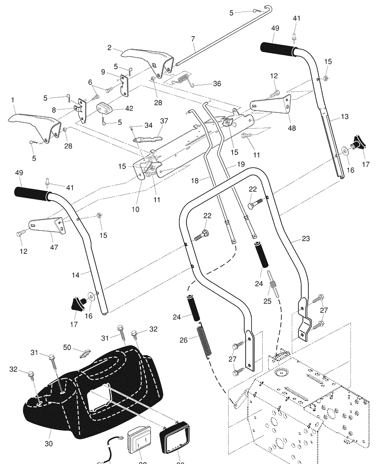 Handles / Headlight Diagram and Parts List for 1130SBE (96193001704)(2007-12) Husqvarna Snow Blower
