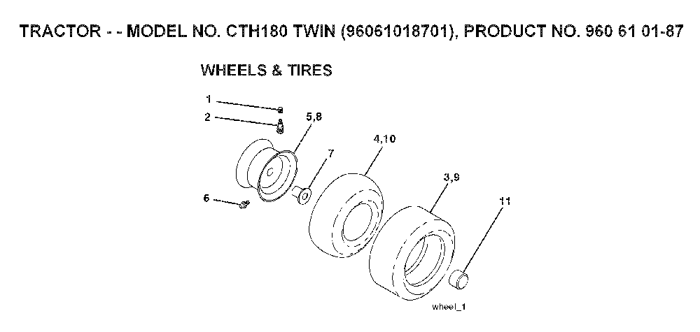 Wheels And Tires Diagram and Parts List for CTH180TWIN (96061018701)(2007-05) Husqvarna Lawn Tractor