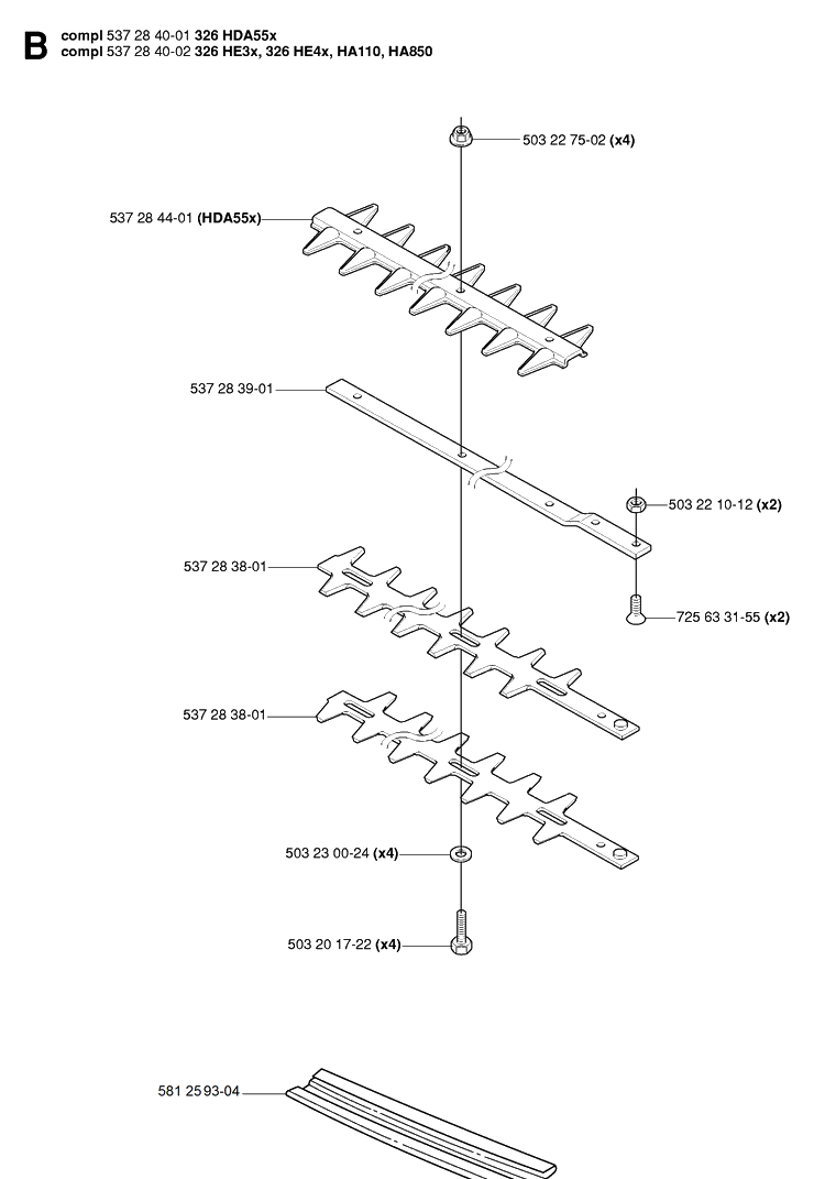 Cutting Equipment Diagram and Parts List for 326HE3 (X-SERIES)(20054000001-20090900000) Husqvarna Hedge Trimmer