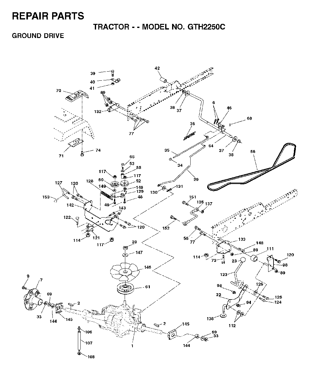 Drive Diagram and Parts List for GTH2250C (954567093)(2001-05) Husqvarna Lawn Tractor