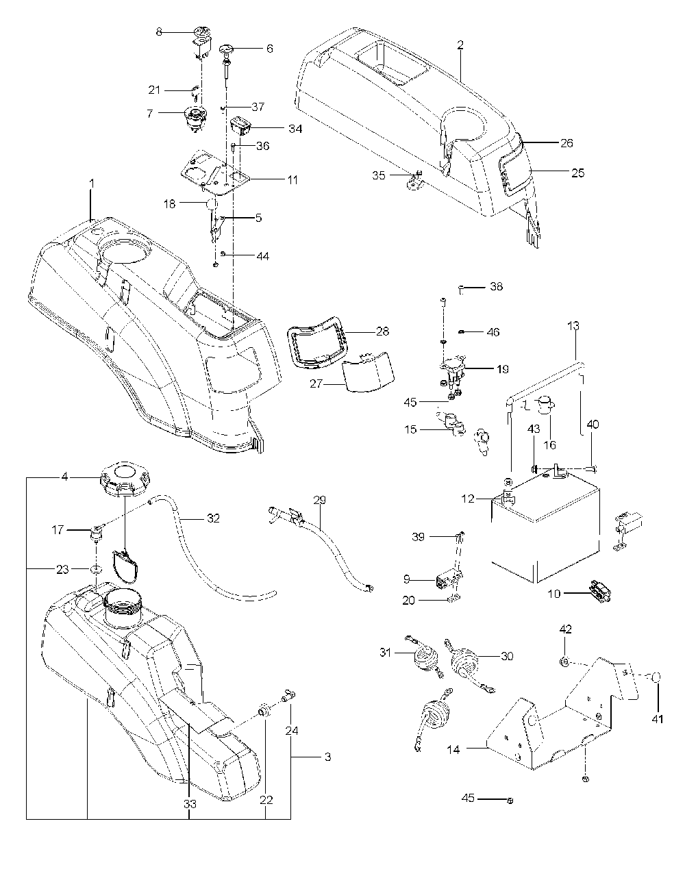 Ignition System Diagram and Parts List for EZ24TCE 966659702-00, 2011-10 Husqvarna Lawn Tractor