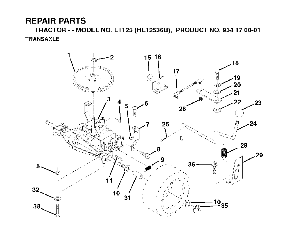 Transmission Diagram and Parts List for LT125 (HE12536B, 954170001)(1996-10) Husqvarna Lawn Tractor