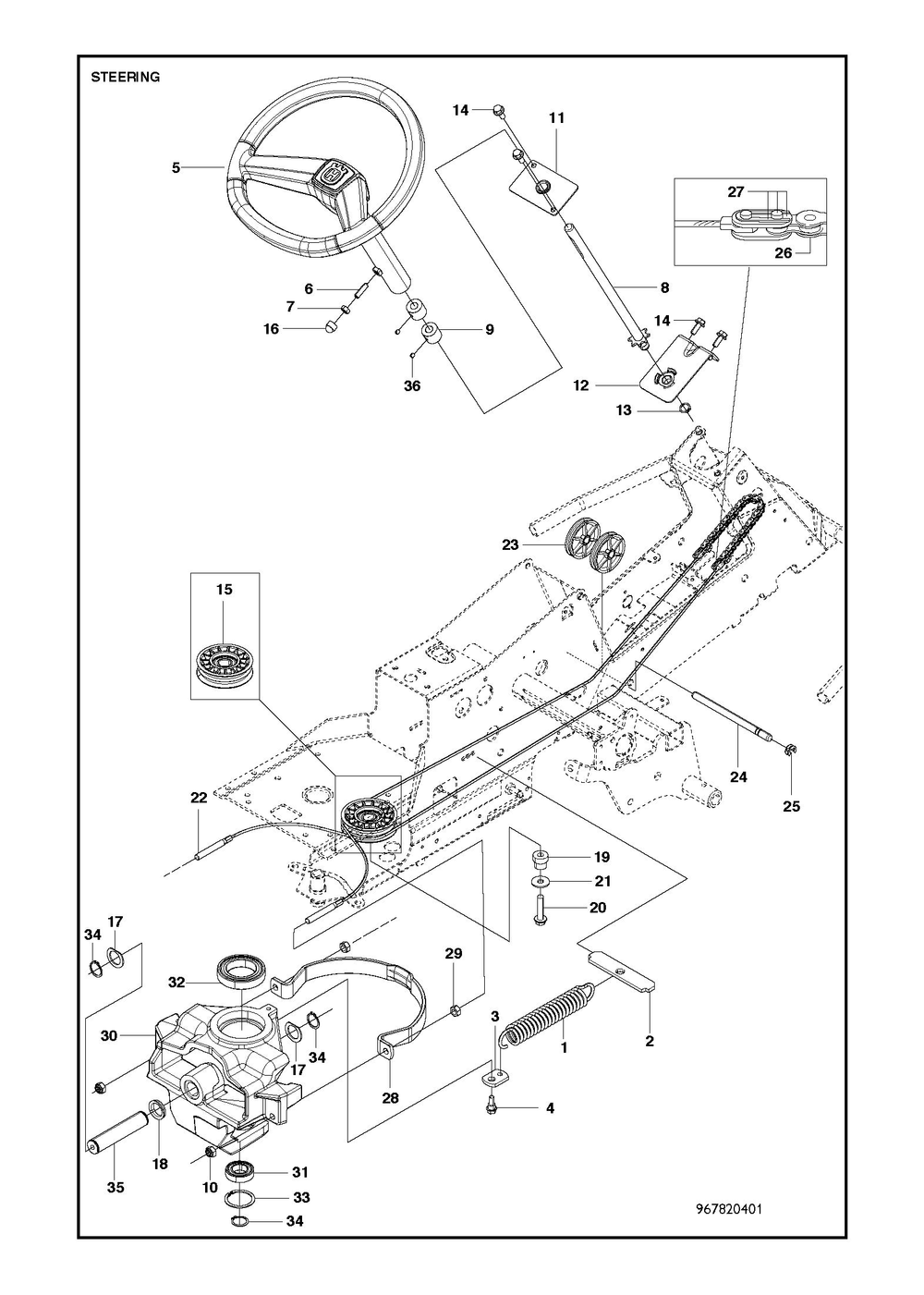 Steering Diagram and Parts List for R216TAWD2018-2021  Husqvarna Lawn Tractor