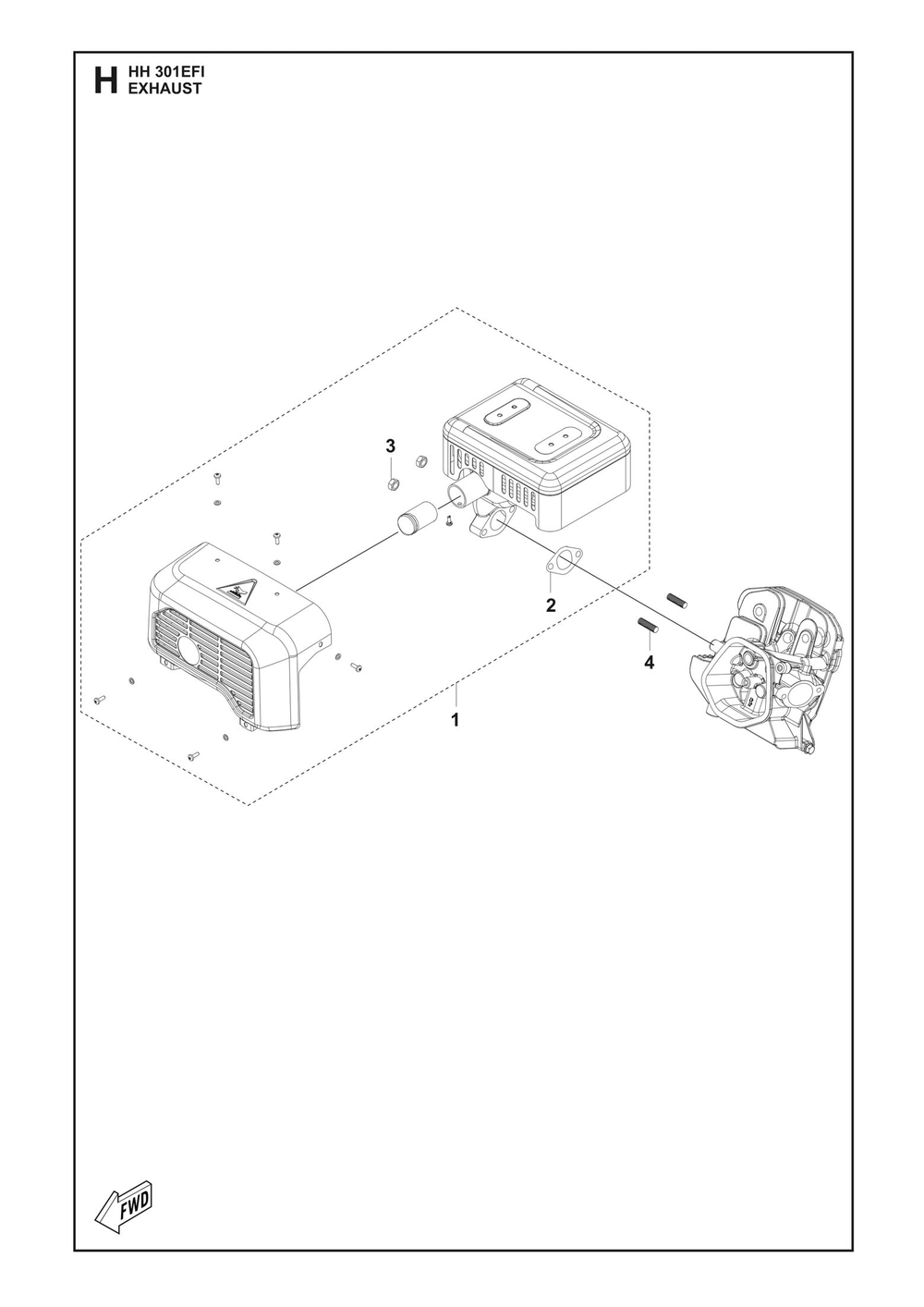 Exhaust Diagram and Parts List for HH301EFI 598610301, 598610302 Husqvarna Engine