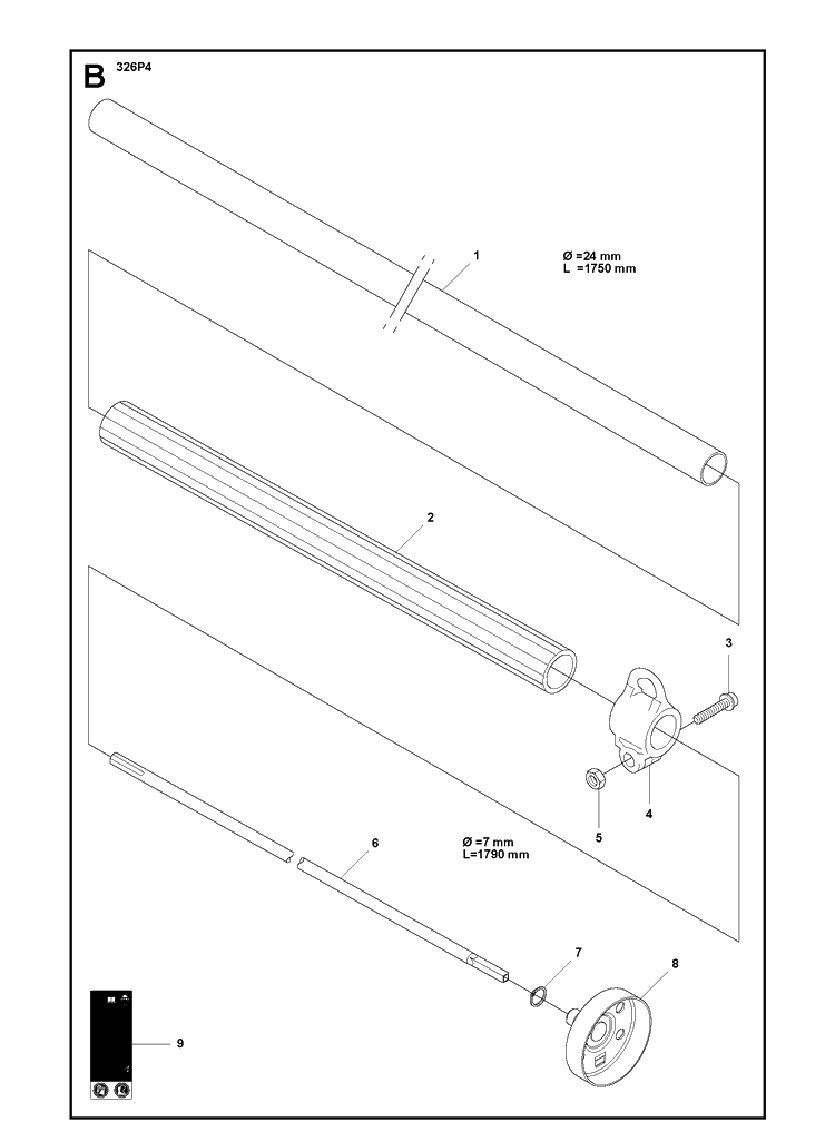Shaft And Handle Diagram and Parts List for 326P 20080900001-current Husqvarna Pole Saw