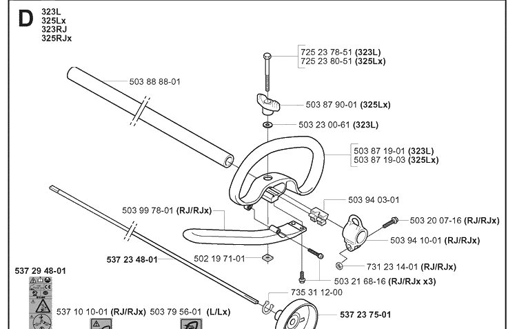 Shaft And Handle Diagram and Parts List for 323RJX 2005-05 Husqvarna Brush Cutter