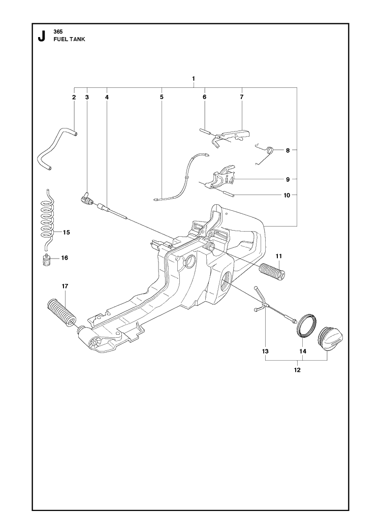 Fuel Tank Diagram and Parts List for 365 20101800001-Current Husqvarna Chainsaw
