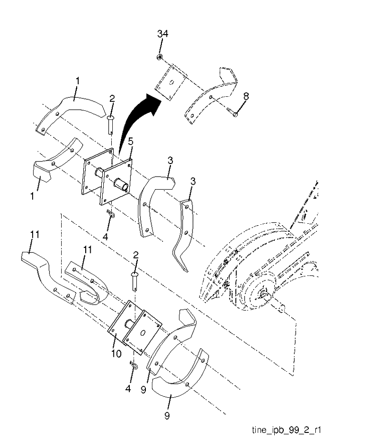 Tine Assembly Diagram and Parts List for CRT900 (96093002402)(2017-03) Husqvarna Cultivator
