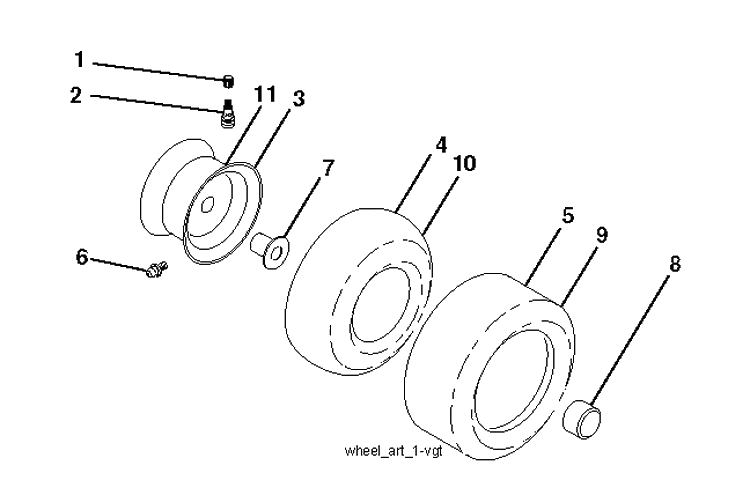 Wheels And Tires Diagram and Parts List for YTH150 (96041002102)(2009-01) Husqvarna Lawn Tractor