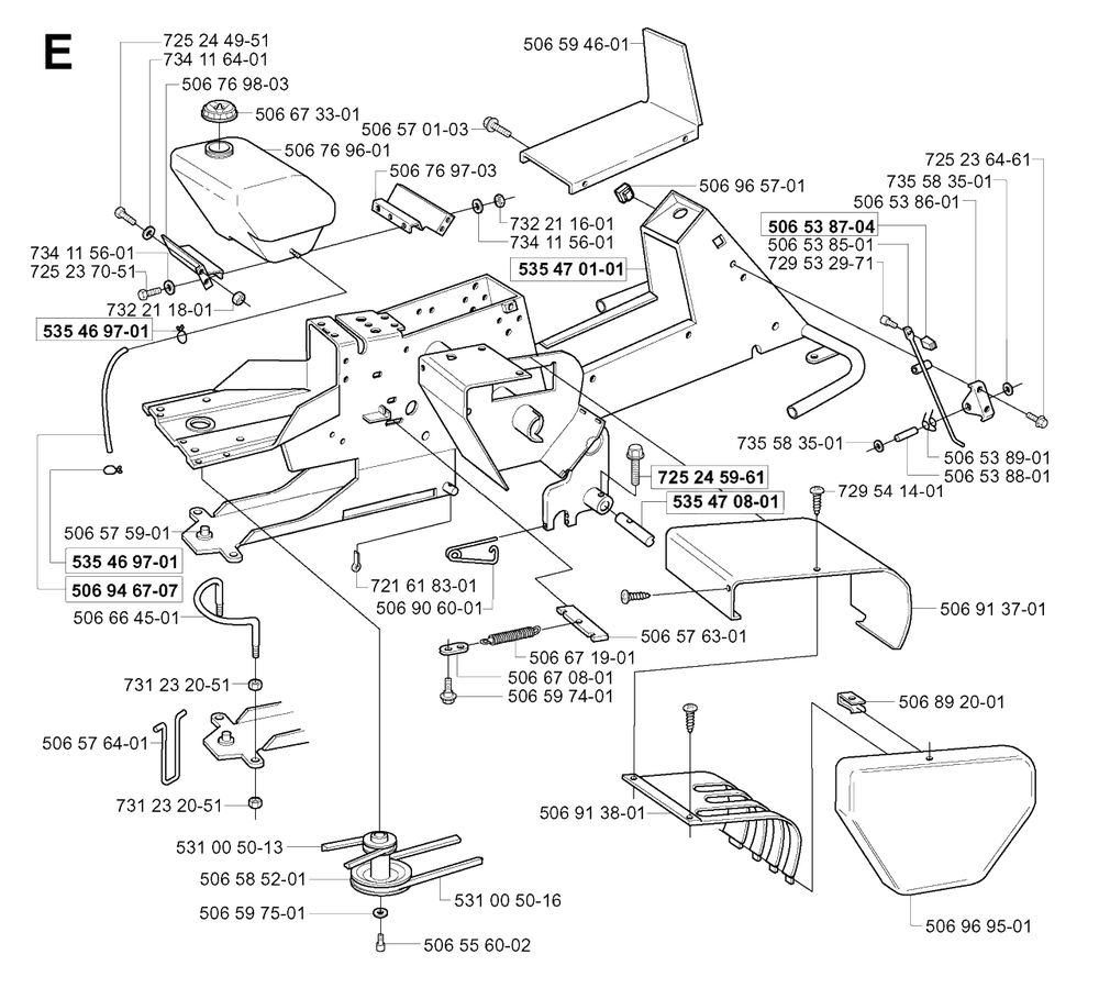 Chassis / Frame Diagram and Parts List for R11 (953519401)(2004-01) Husqvarna Lawn Tractor