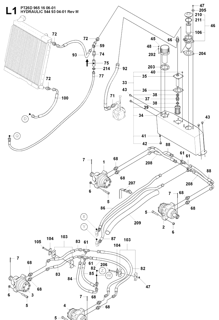 Hydraulic Pump - Motor 2 Diagram and Parts List for PT26D (965160601)(2008-03) Husqvarna Lawn Mower