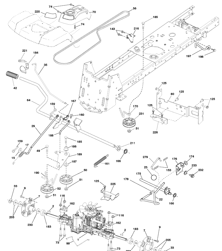 Drive Diagram and Parts List for LGT2554 (96045001502)(2010-02) Husqvarna Lawn Mower