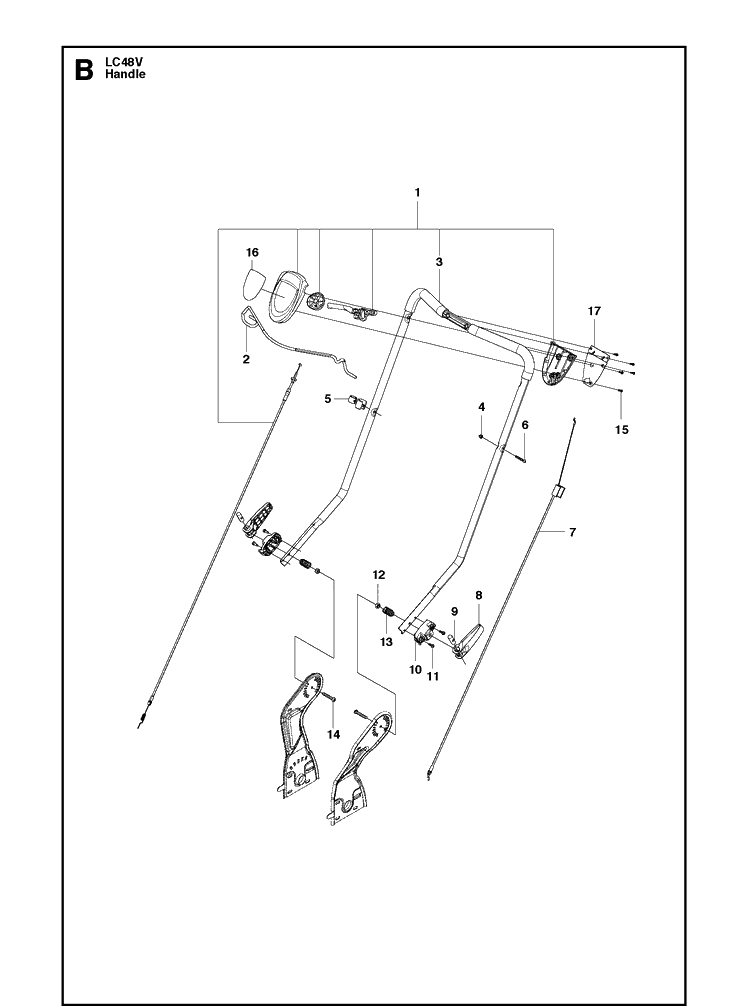 Handle Diagram and Parts List for LC48V (966975303)(2013-02) Husqvarna Lawn Mower