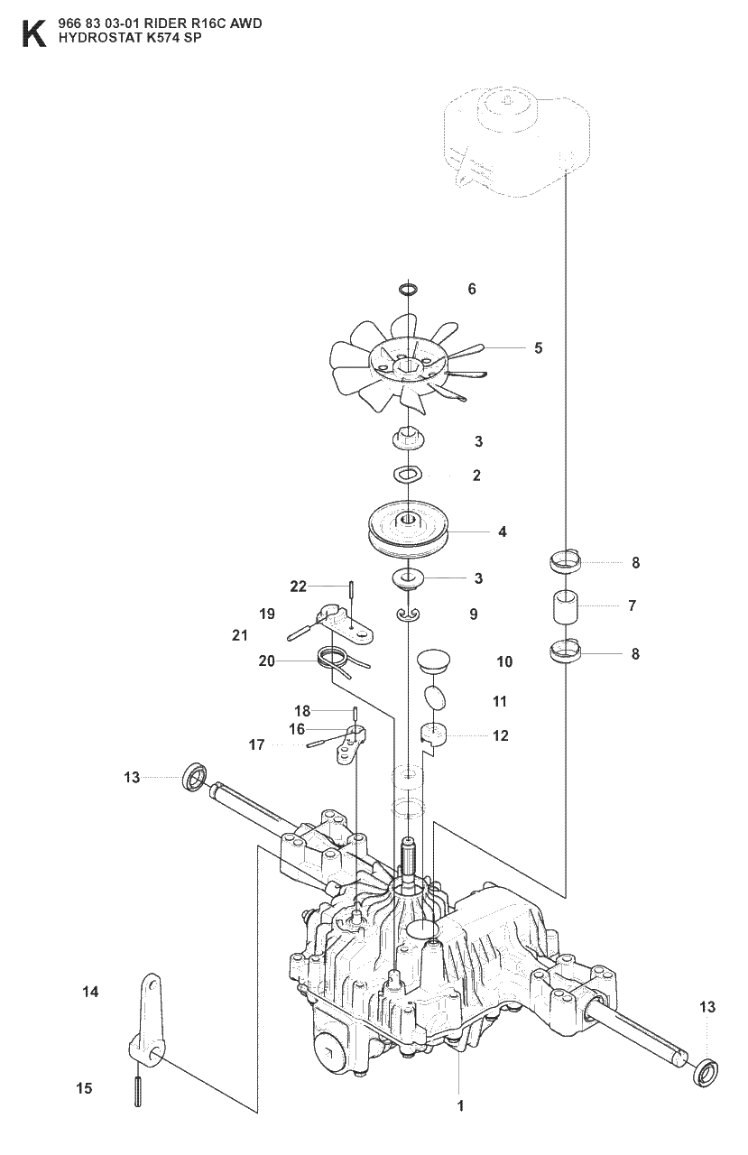 Transmission 2 Diagram and Parts List for R16CAWD (966830301)(2008-04) Husqvarna Lawn Tractor