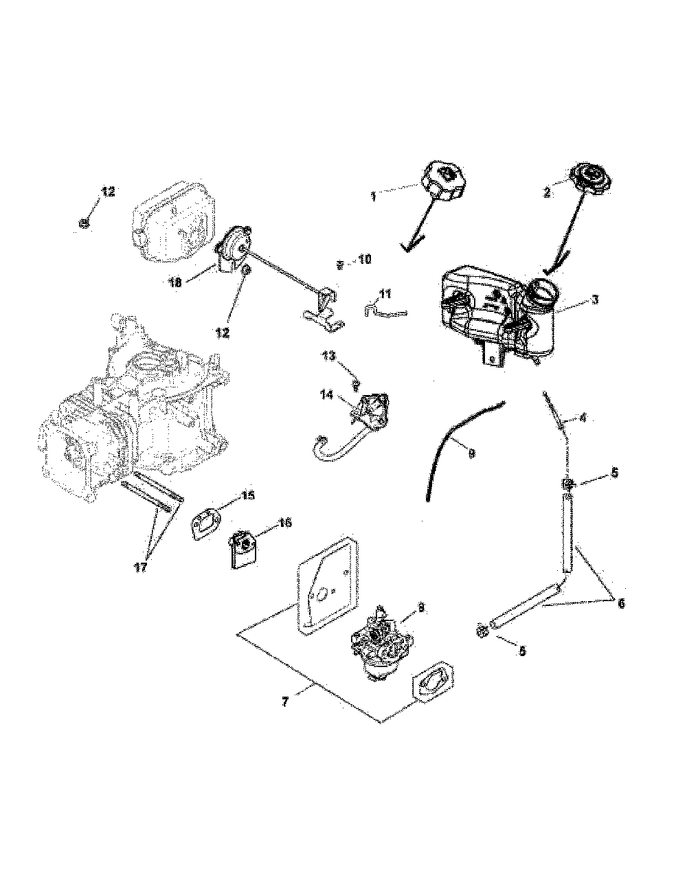 Fuel system Diagram and Parts List for 91738451B  Husqvarna Lawn Mower