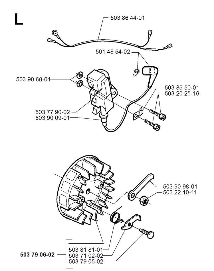 Electrical Diagram and Parts List for 335XPT 19970500001-19991000000 Husqvarna Chainsaw
