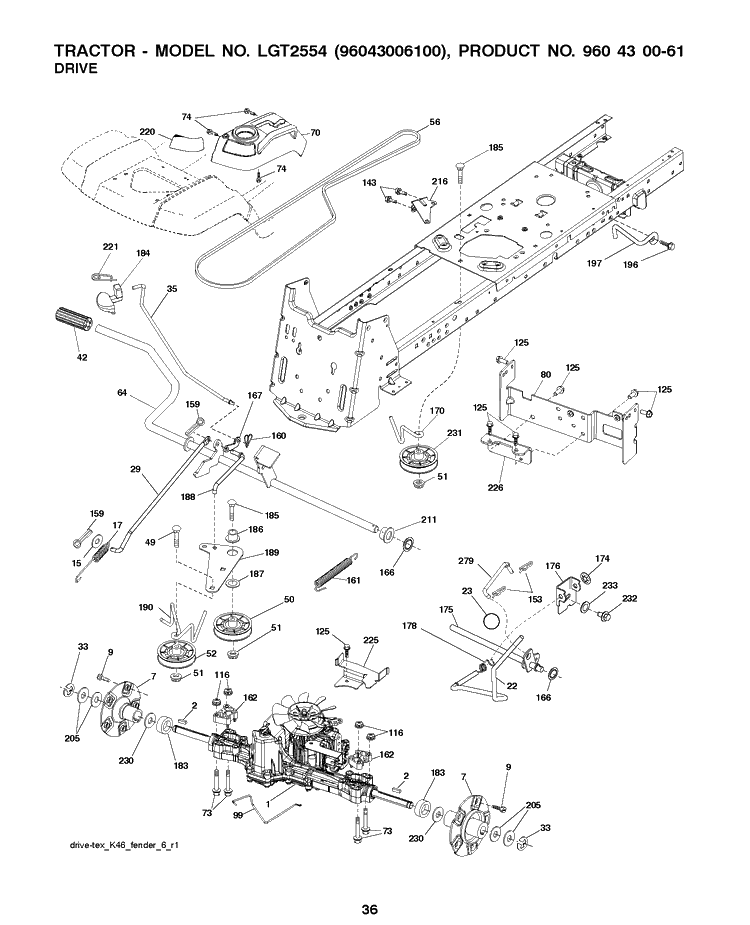 Drive Diagram and Parts List for LGT2554 2008-12 Husqvarna Lawn Tractor