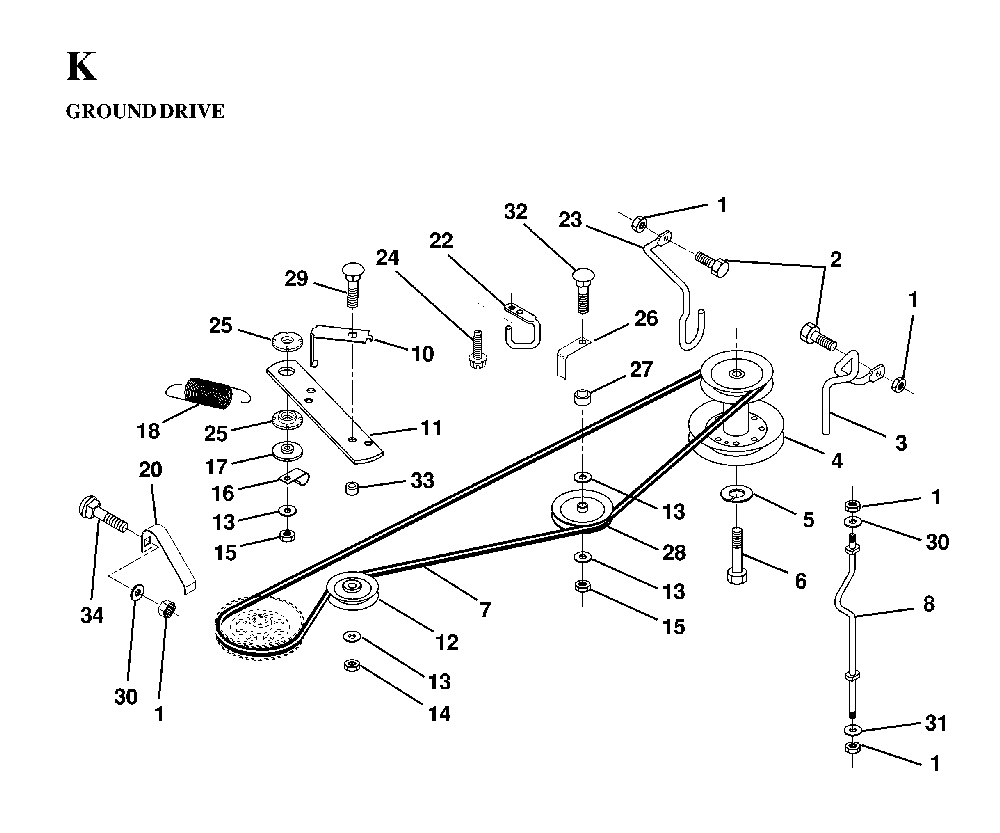 Drive Diagram and Parts List for LTH130 (HE13H36D, 954820001)(1997-03) Husqvarna Lawn Tractor