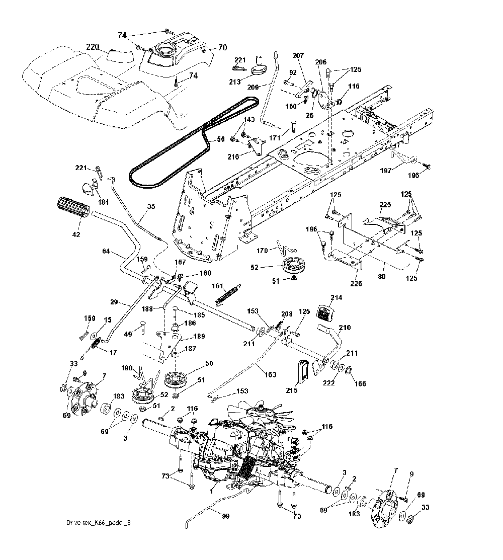 Drive Diagram and Parts List for GTH260TWIN (96041004504)(2010-03) Husqvarna Lawn Tractor