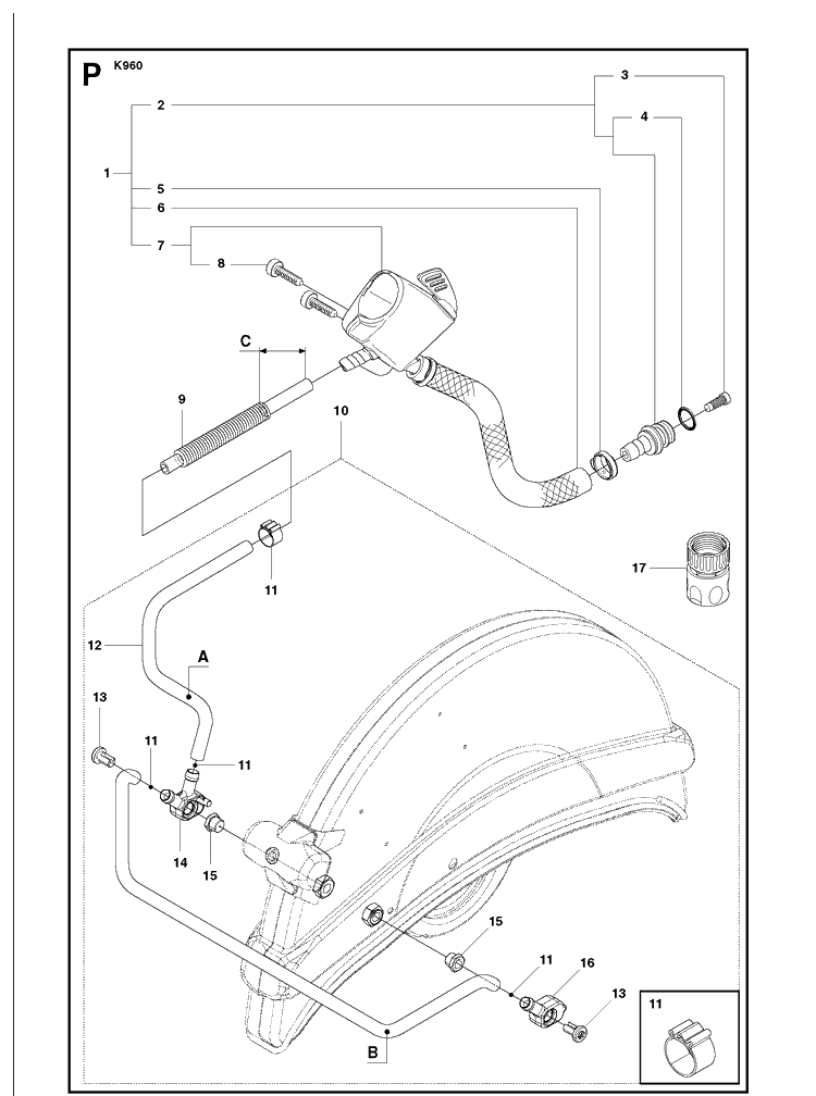 Hose Diagram and Parts List for K960 2008-12 Husqvarna Lawn Tractor Accessories