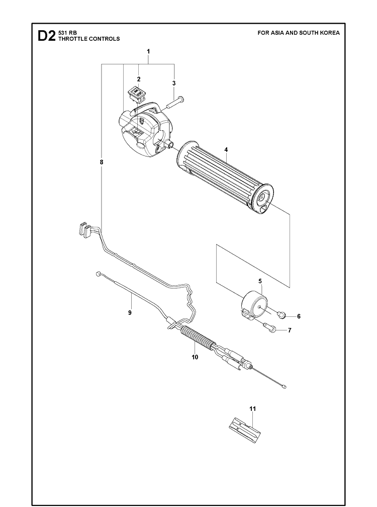Throttle Controls Diagram and Parts List for 531RB  Husqvarna Brush Cutter