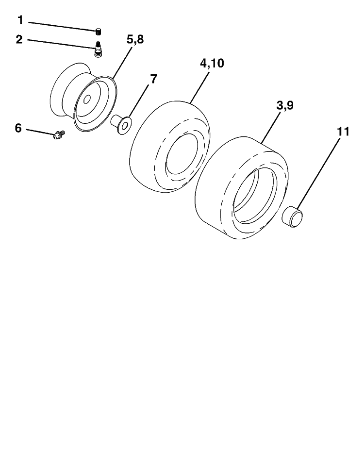 Wheels And Tires Diagram and Parts List for YTH2448 (96015000102)(2005-01) Husqvarna Lawn Tractor