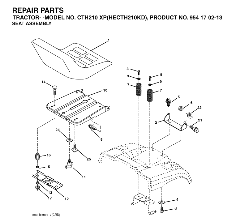 Seat Diagram and Parts List for CTH210XP (HECTH210KD)(2004-06) Husqvarna Lawn Tractor