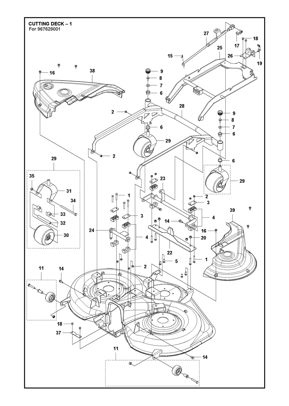 44/112cm Cutting Deck Diagram and Parts List for 112RC300  Husqvarna Lawn Tractor Accessories