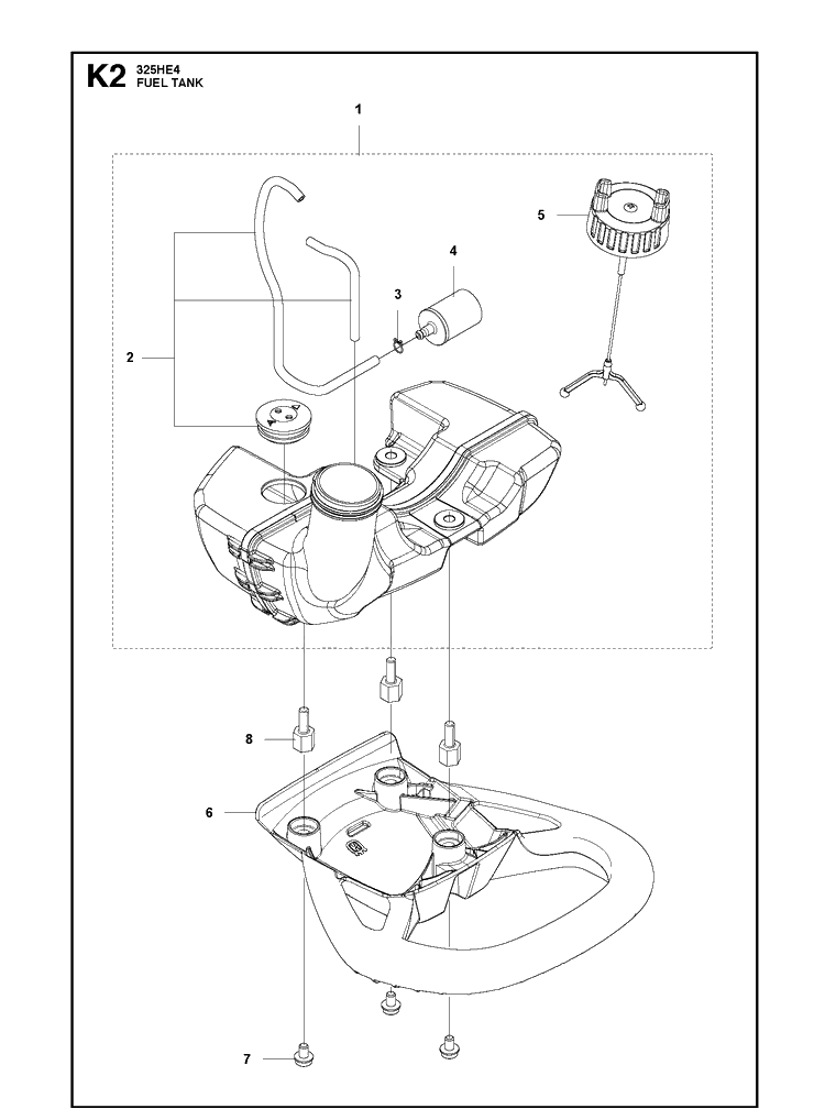 Fuel Tank Diagram and Parts List for 325HE4 966787701 from 20150100001-current Husqvarna Hedge Trimmer