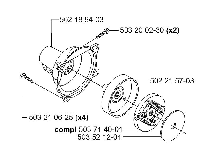 Clutch/Drum Diagram and Parts List for 225L 2000-10 Husqvarna Trimmer