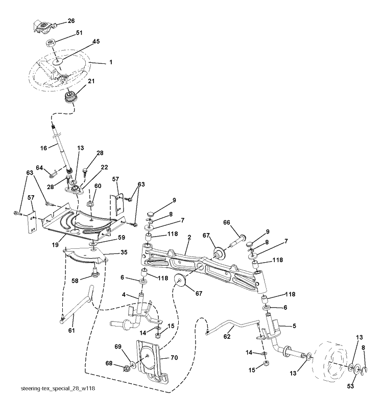 Steering Diagram and Parts List for YTH150 (96041002203)(2009-01) Husqvarna Lawn Tractor