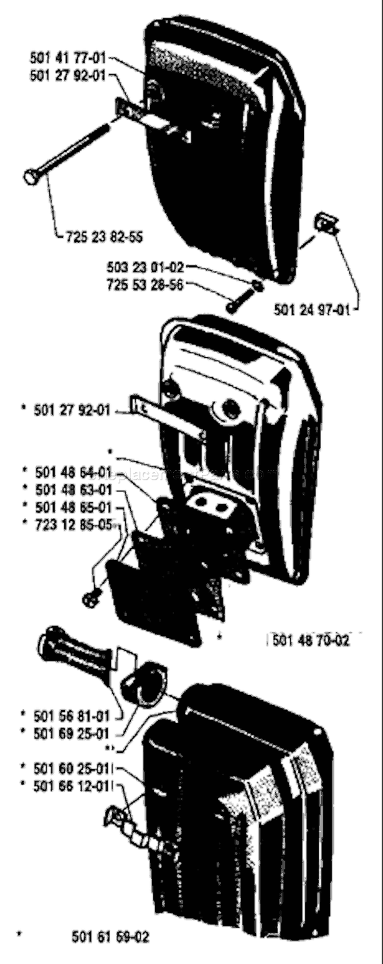 Page H Diagram and Parts List for 65 1981-10 Husqvarna Chainsaw