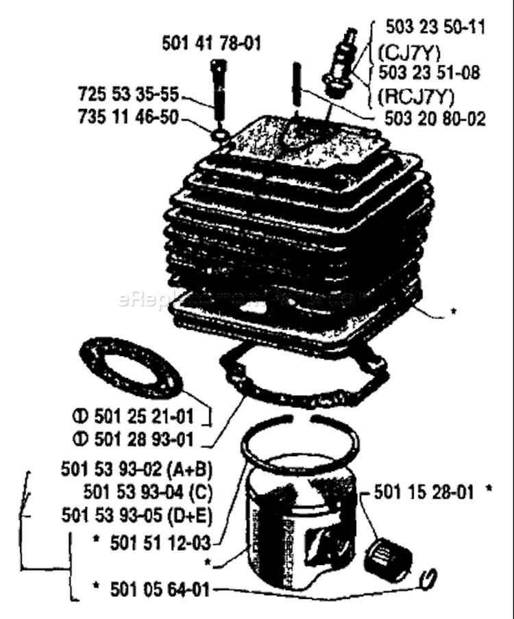 Page J Diagram and Parts List for 65 1984-04 Husqvarna Chainsaw