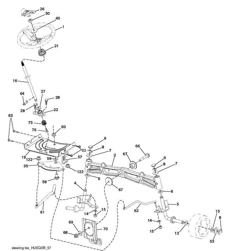 Steering Diagram and Parts List for LGT2654 (96045004700)(2013-08) Husqvarna Lawn Tractor