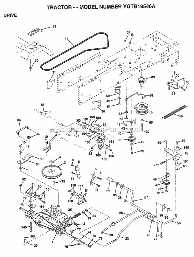 Drive Diagram and Parts List for YGTB18546A 1999 Husqvarna Lawn Tractor