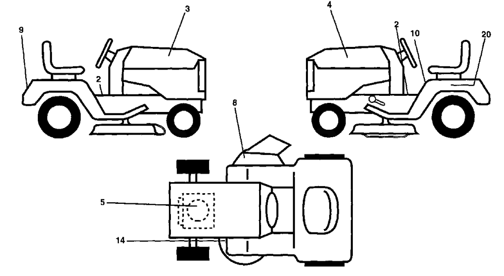Decals Diagram and Parts List for LT130 (954140004-A)(1997-12) Husqvarna Lawn Tractor