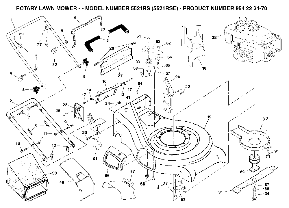 Repair Parts Diagram and Parts List for 5521RSE (954223270, 532188645)(2004-07) Husqvarna Lawn Mower