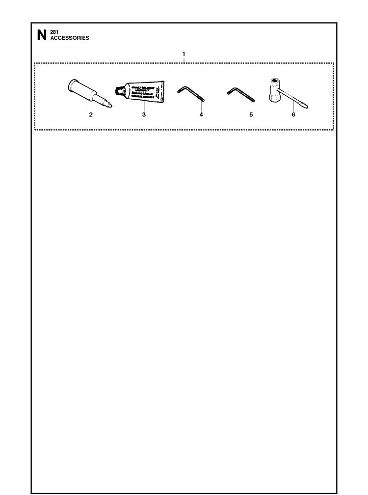 Accessories Diagram and Parts List for 281XP 20102300001-20162700000 Husqvarna Chainsaw