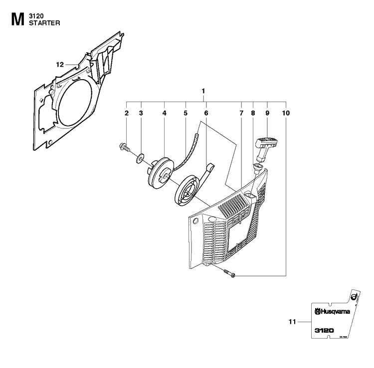 Starter Diagram and Parts List for 3120XP-3120XPEPA 20162700001-20180900000 Husqvarna Chainsaw
