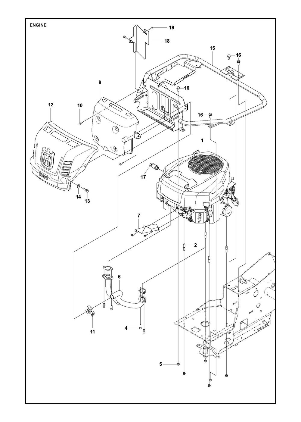 Engine Diagram and Parts List for R216TAWD 2022 Husqvarna Lawn Tractor