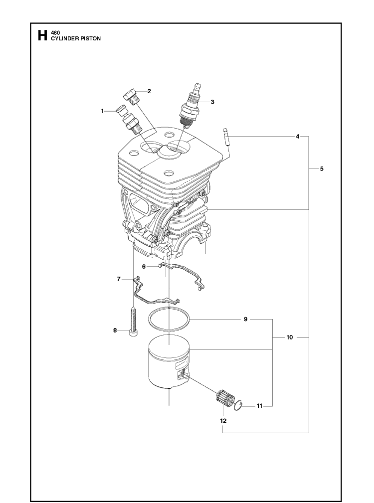 Cylinder Piston Diagram and Parts List for 461 2013-01 Husqvarna Chainsaw