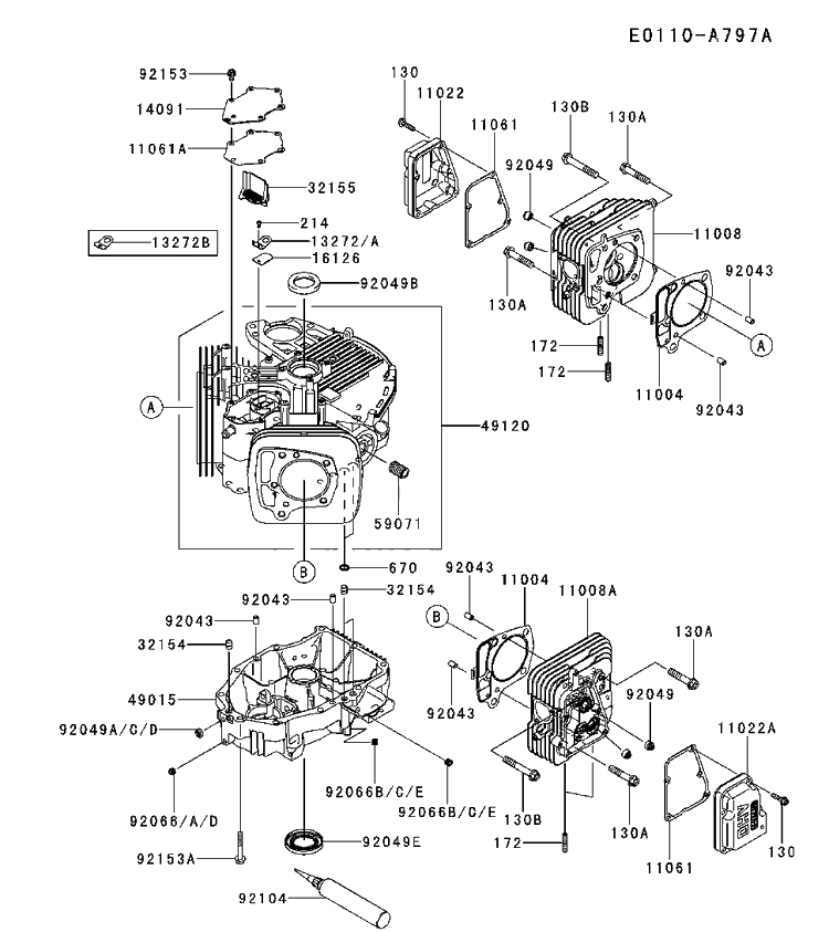 Cylinder And Crankcase Diagram and Parts List for FR730V-BS13 2017-09 Husqvarna Engine