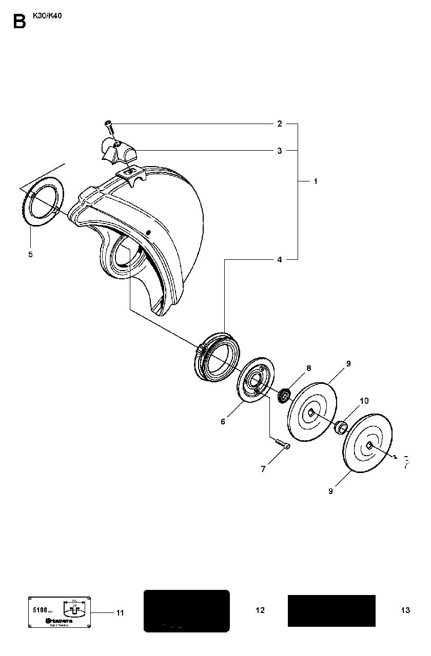 Wheels And Tires Diagram and Parts List for K40 2009-05 Husqvarna Circular Saw