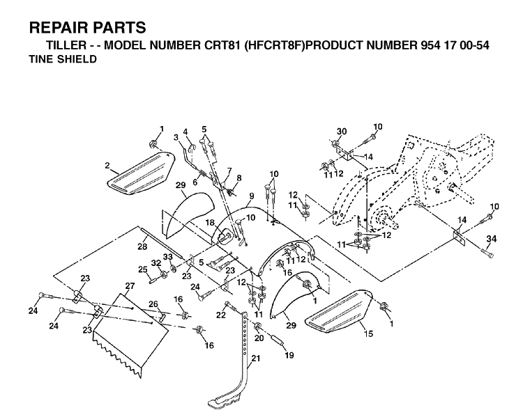Tine Shield Diagram and Parts List for CRT81 (HFCRT8F)(2002-01) Husqvarna Cultivator